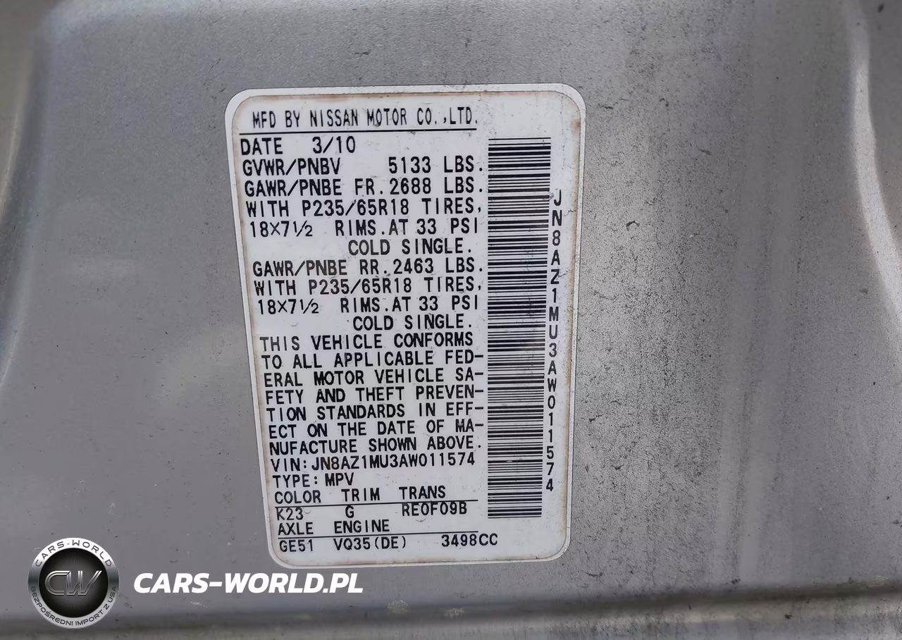2010 Nissan Murano Sl VIN:JN8AZ1MU3AW011574 - 9
