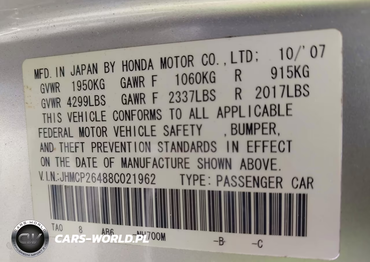 2008 Honda Accord 2.4 Lx-P VIN:JHMCP26488C021962 - 9