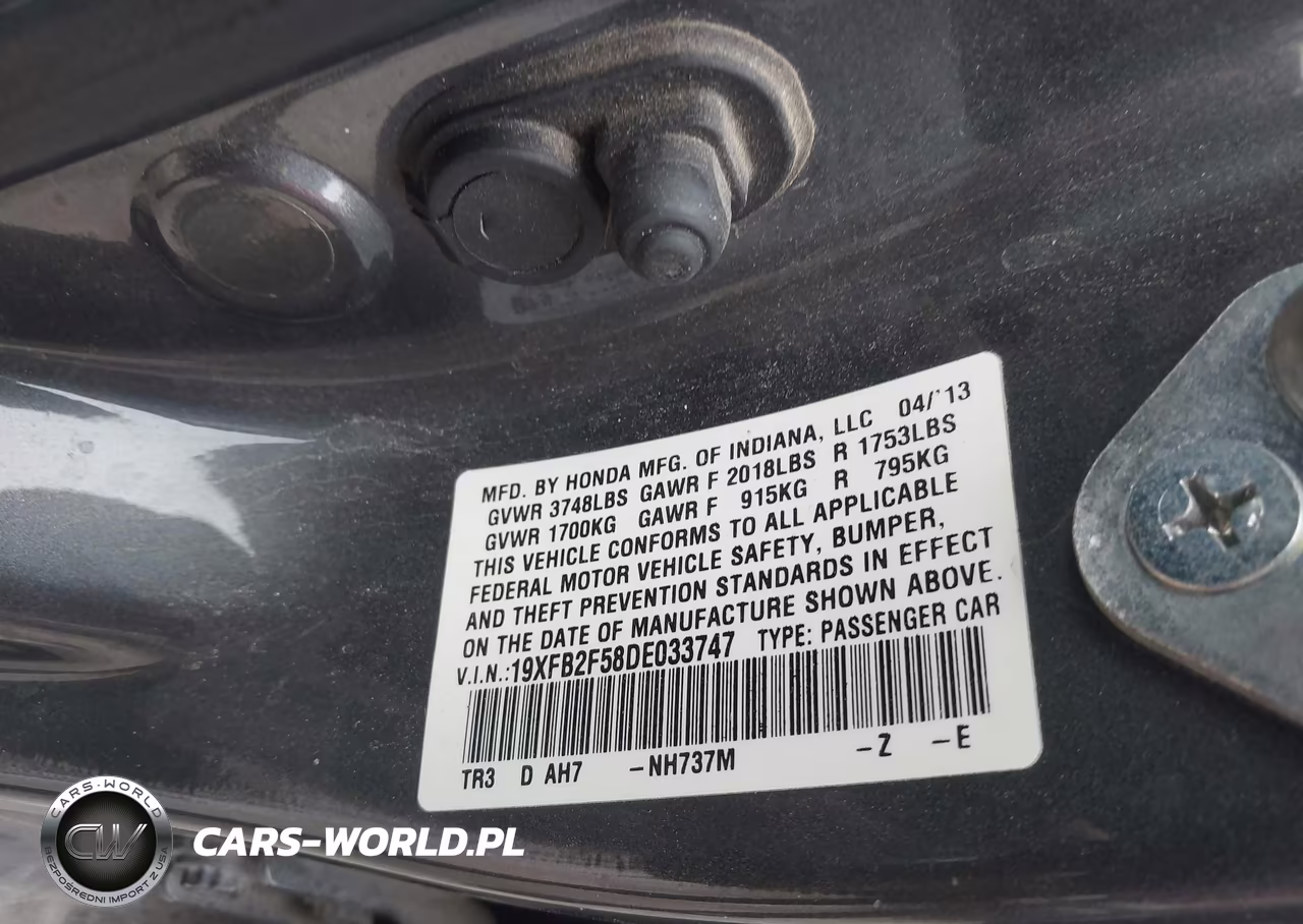 2013 Honda Civic Lx VIN:19XFB2F58DE033747 - 9