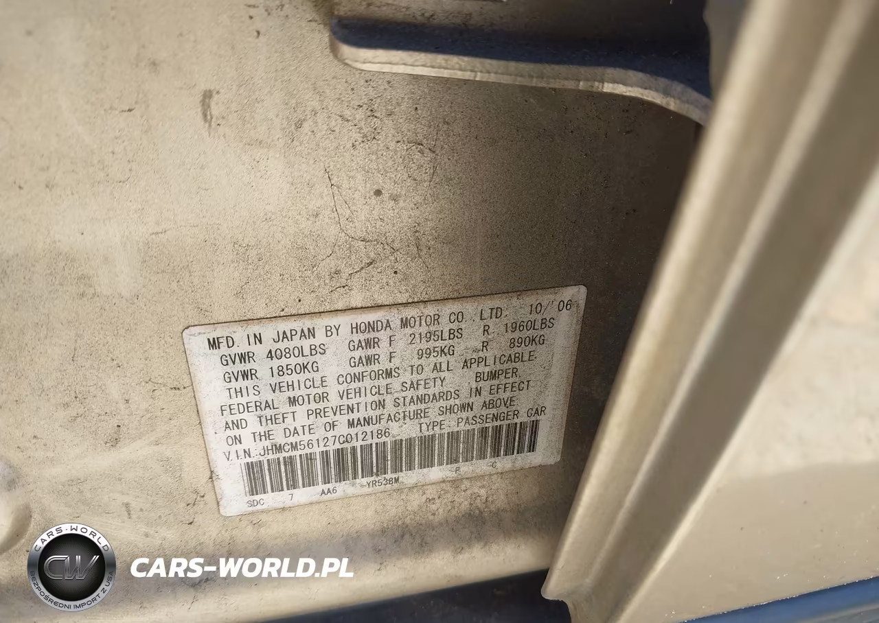 2007 Honda Accord 2.4 Vp VIN:JHMCM56127C012186 - 9