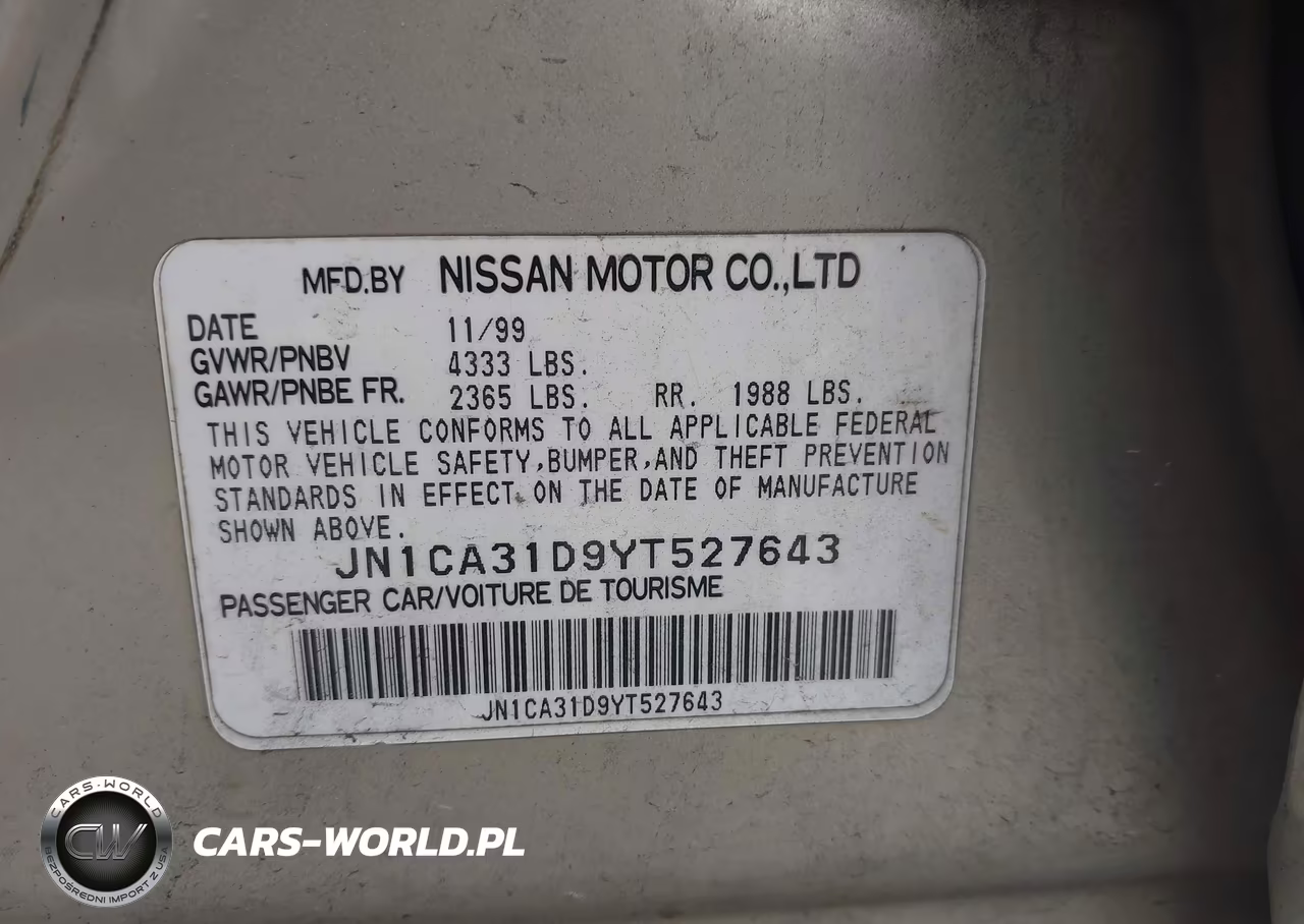2000 Nissan Maxima Gle-Gxe-Se VIN:JN1CA31D9YT527643 - 9