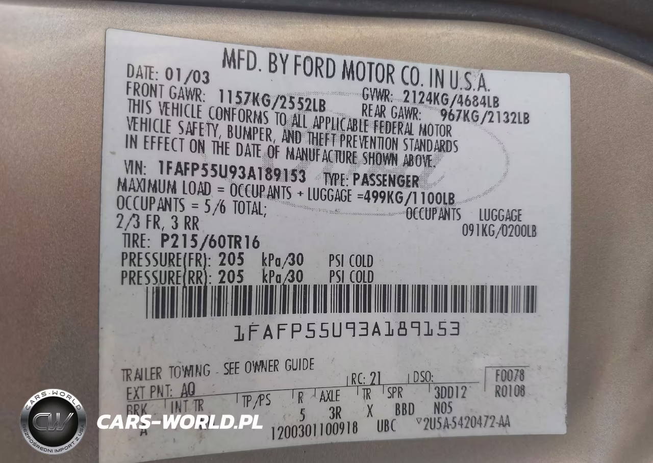 2003 Ford Taurus Ses VIN:1FAFP55U93A189153 - 9