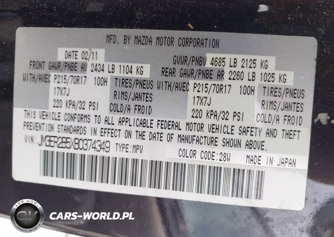2011 Mazda Cx-7 I Sport VIN:JM3ER2B5XB0374349 - 9