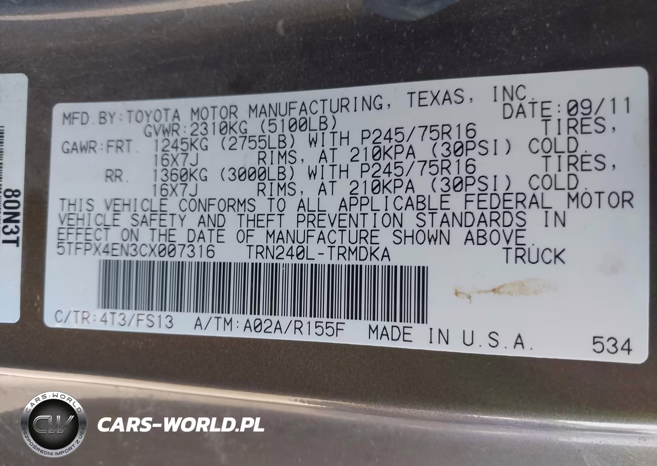 2012 Toyota Tacoma VIN:5TFPX4EN3CX007316 - 9