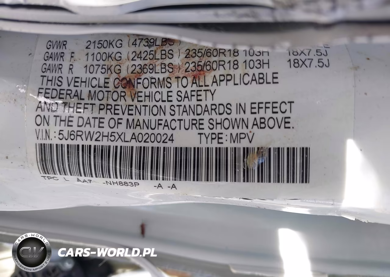 2020 Honda Cr-V Awd Ex VIN:5J6RW2H5XLA020024 - 9