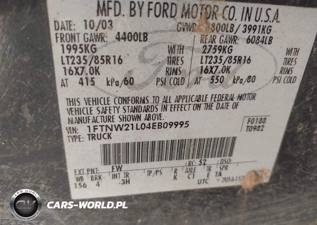 2004 Ford F-250 Lariat-Xl-Xlt VIN:1FTNW21L04EB09995 - 9