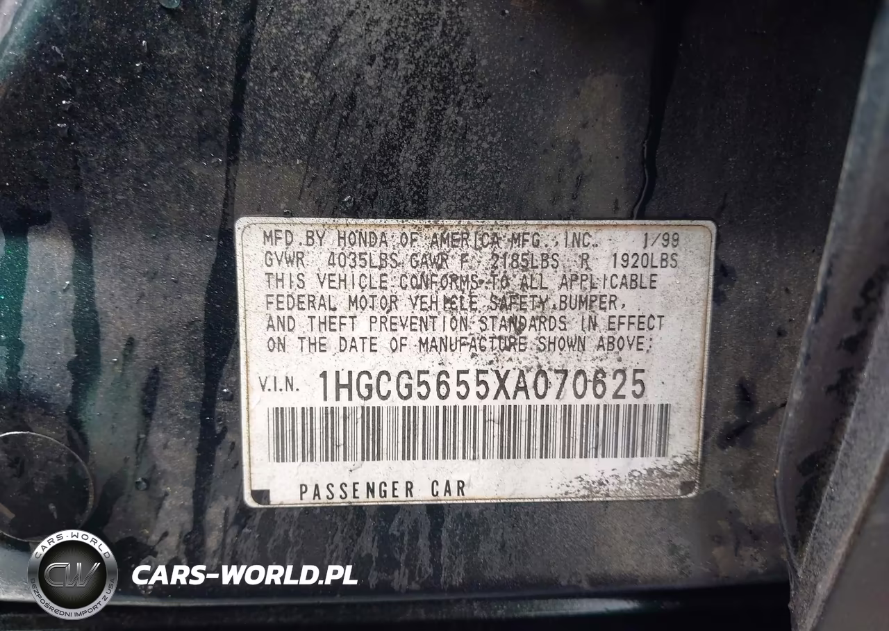 1999 Honda Accord Ex VIN:1HGCG5655XA070625 - 9