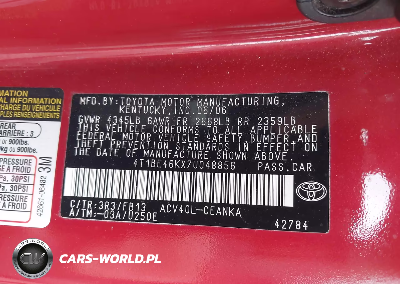 2007 Toyota Camry Le VIN:4T1BE46KX7U048856 - 9