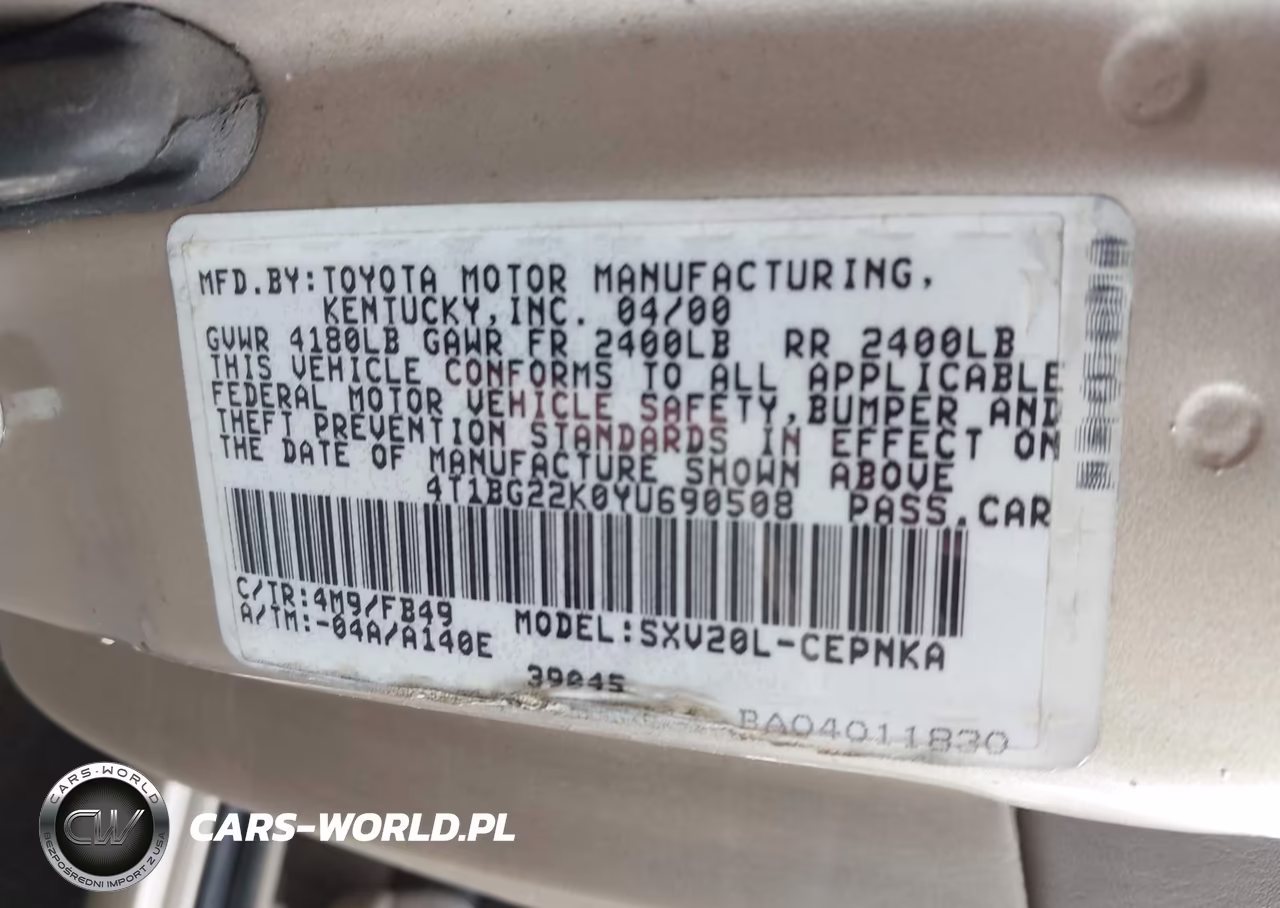 2000 Toyota Camry Le VIN:4T1BG22K0YU690508 - 9
