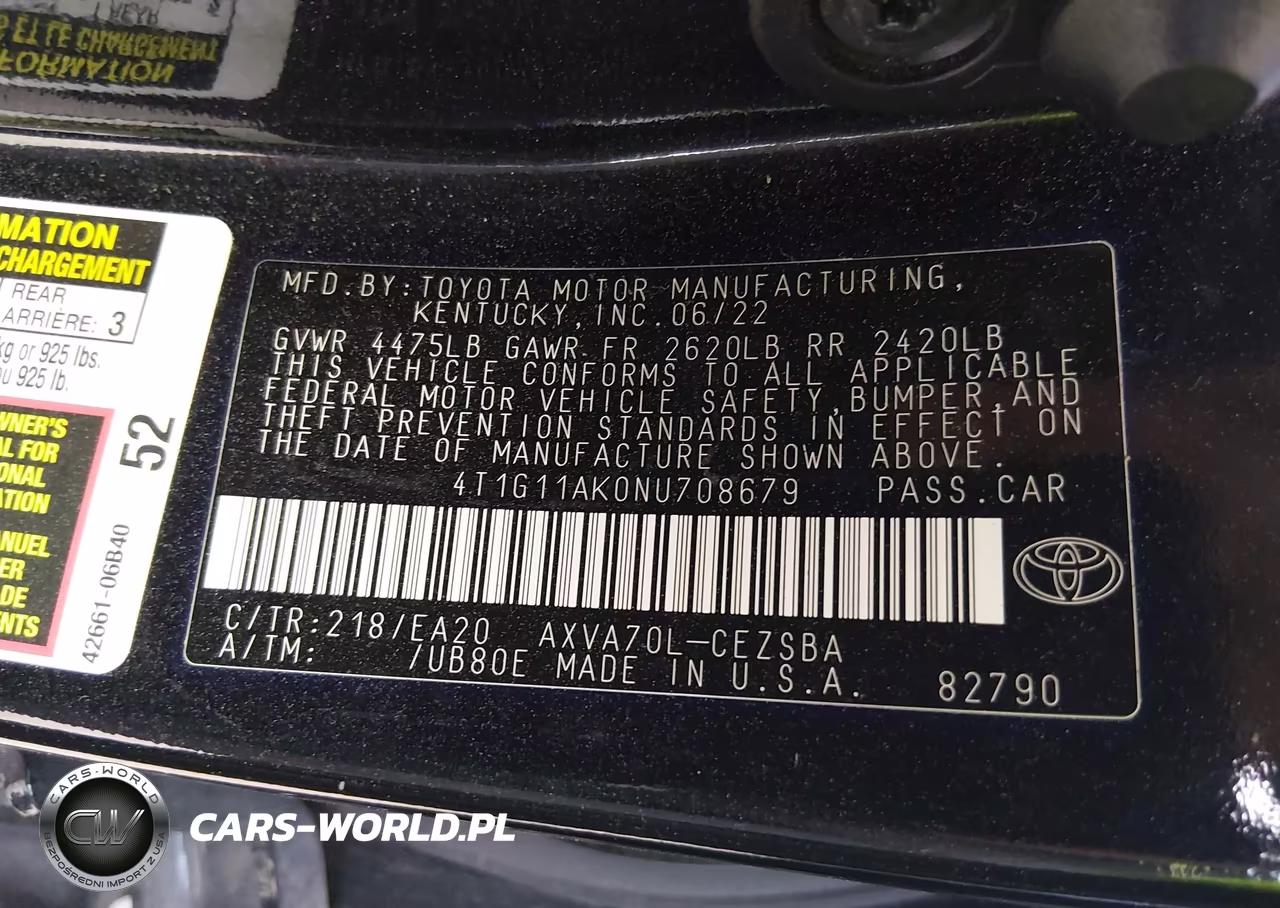 2022 Toyota Camry Se VIN:4T1G11AK0NU708679 - 9