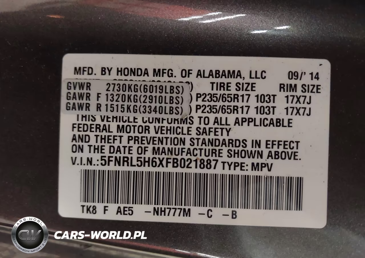2015 Honda Odyssey Ex-L VIN:5FNRL5H6XFB021887 - 9