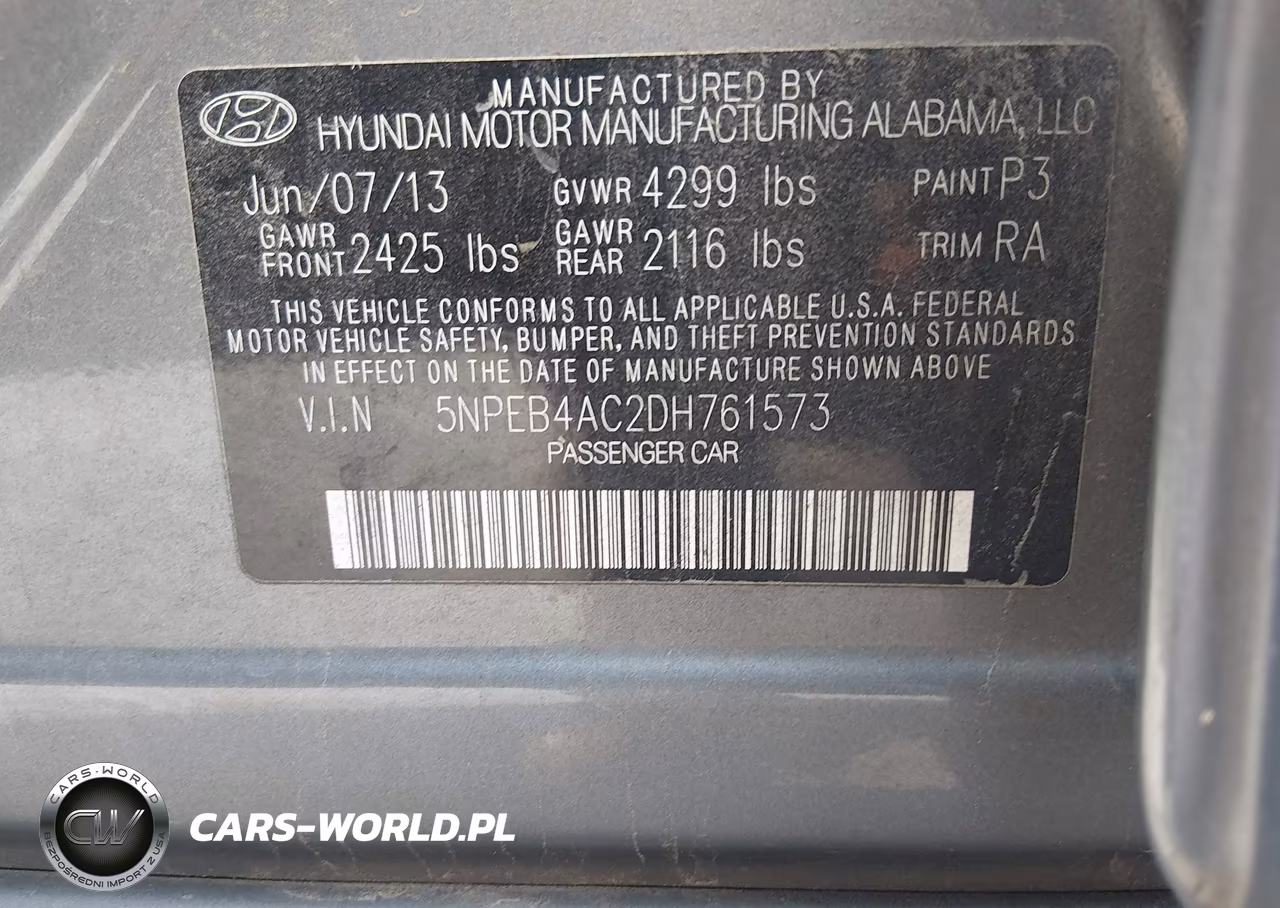 2013 Hyundai Sonata Gls VIN:5NPEB4AC2DH761573 - 9