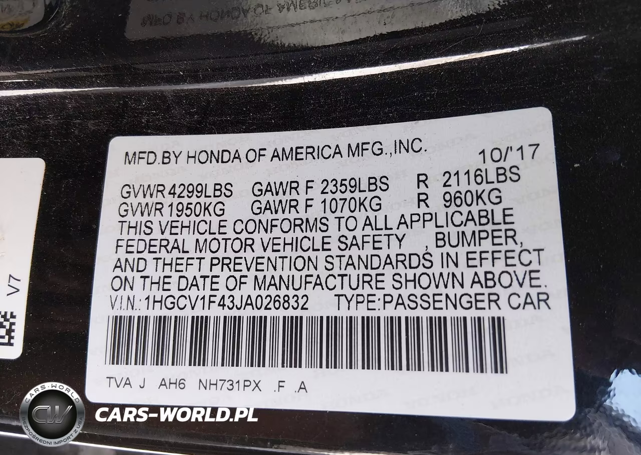 2018 Honda Accord Ex VIN:1HGCV1F43JA026832 - 9