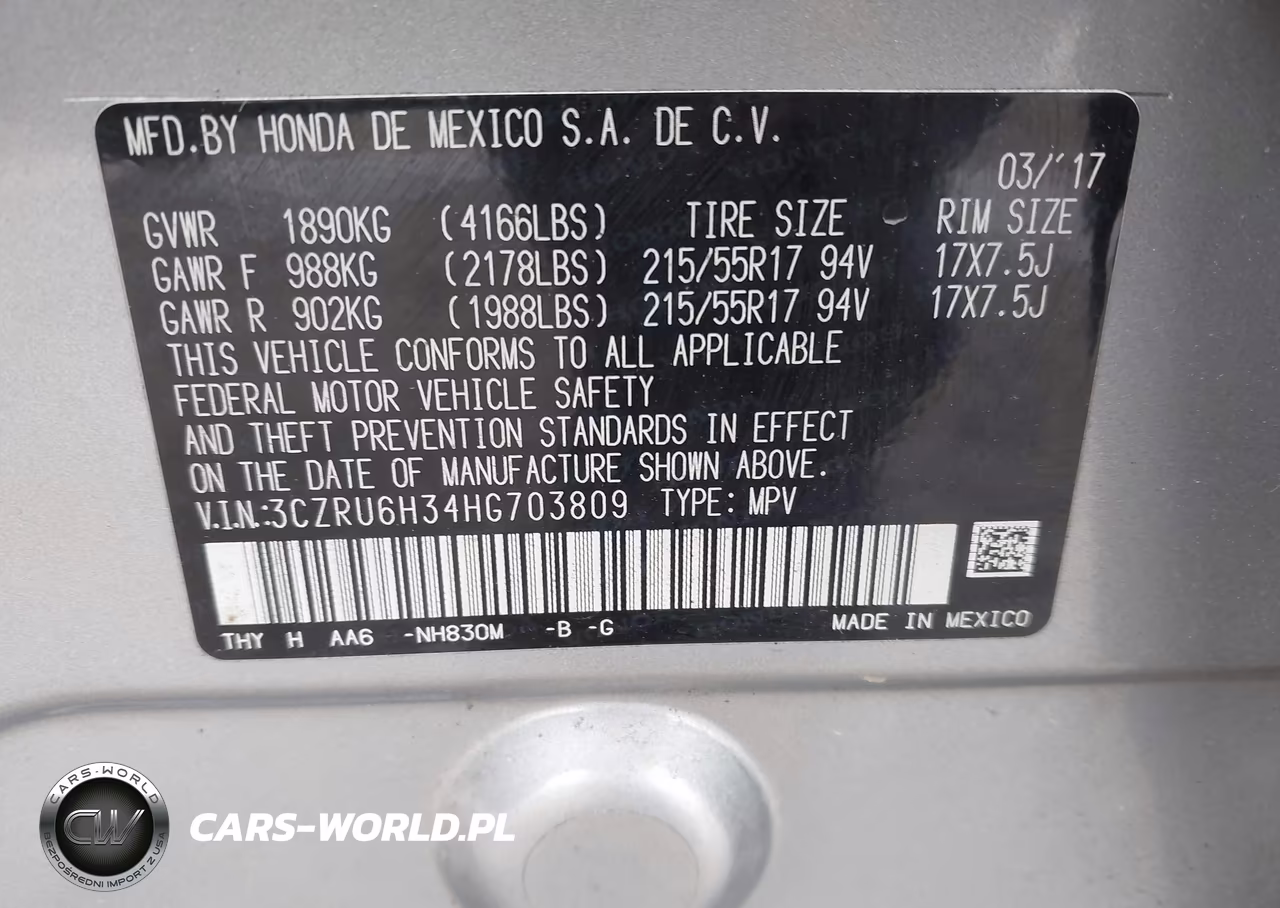 2017 Honda Hr-V Lx VIN:3CZRU6H34HG703809 - 9