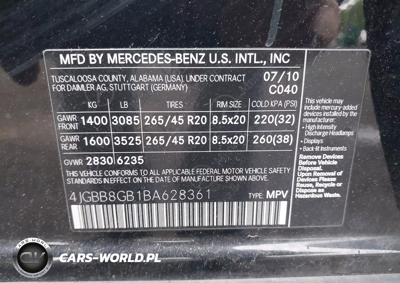 2011 Mercedes-Benz Ml 350 4Matic VIN:4JGBB8GB1BA628361 - 9
