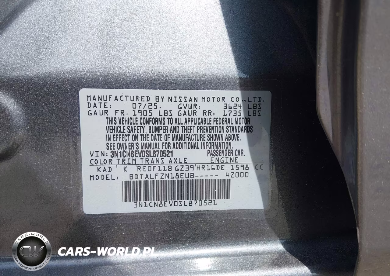 2025 Nissan Versa 1.6 Sv VIN:3N1CN8EV0SL870521 - 9