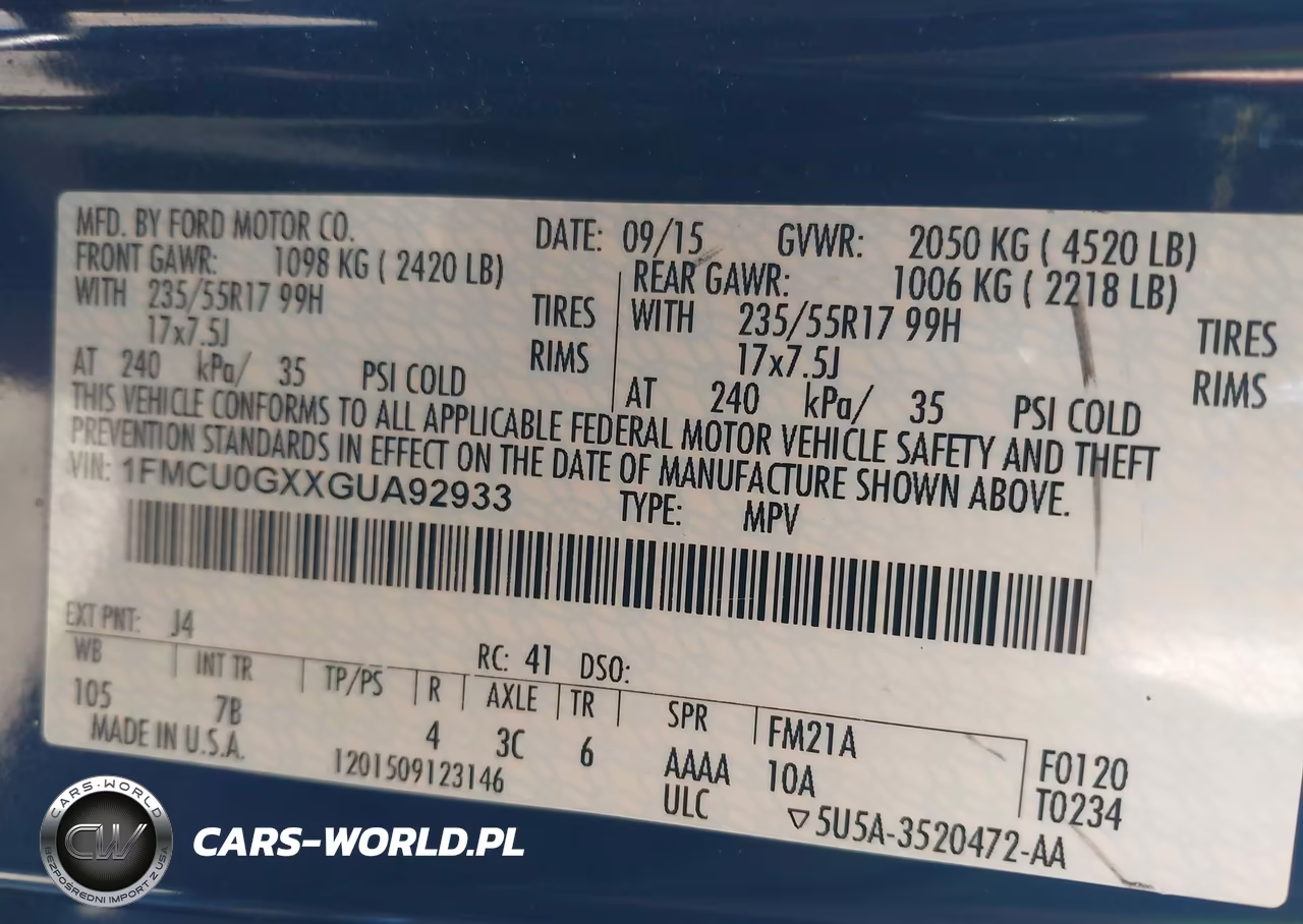 2016 Ford Escape Se VIN:1FMCU0GXXGUA92933 - 9