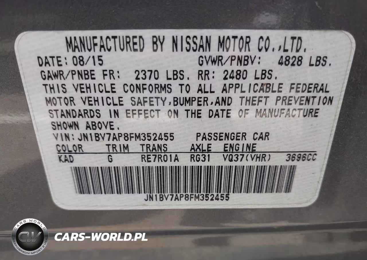 2015 Infiniti Q50 VIN:JN1BV7AP8FM352455 - 9