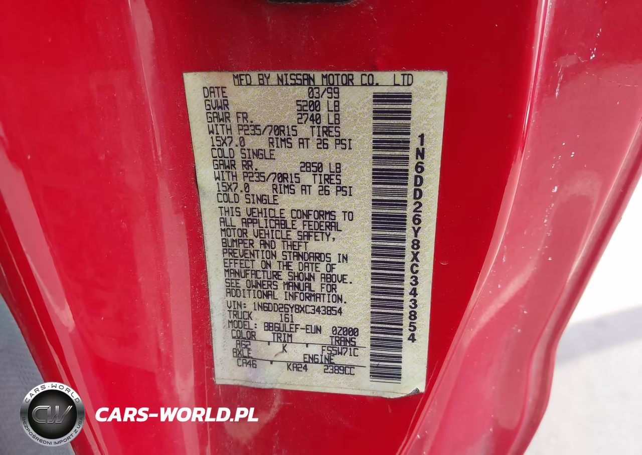 1999 Nissan Frontier Xe VIN:1N6DD26Y8XC343854 - 9