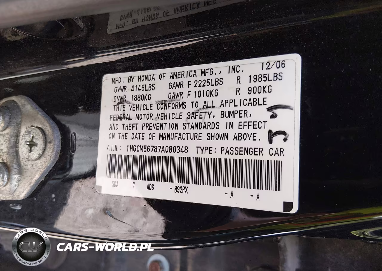 2007 Honda Accord 2.4 Ex VIN:1HGCM56787A080348 - 9