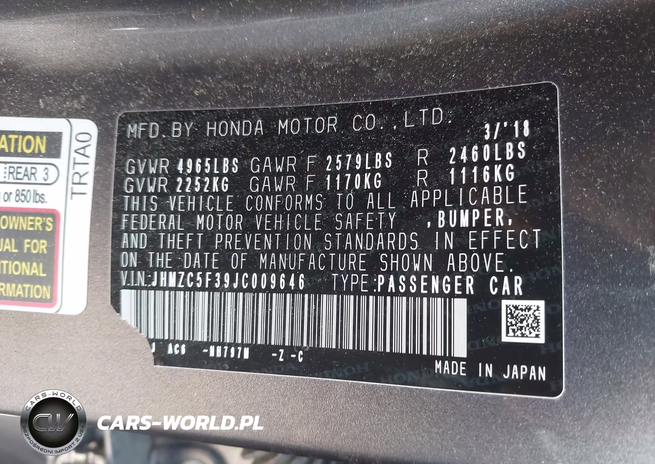 2018 Honda Clarity Plug-In Hybrid Touring VIN:JHMZC5F39JC009646 - 9