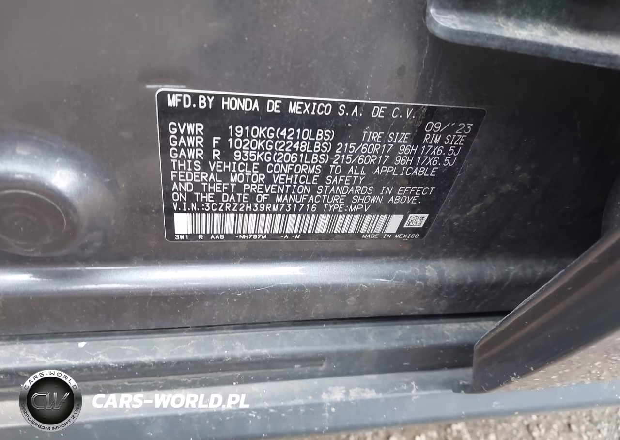 2024 Honda Hr-V Awd Lx VIN:3CZRZ2H39RM731716 - 9