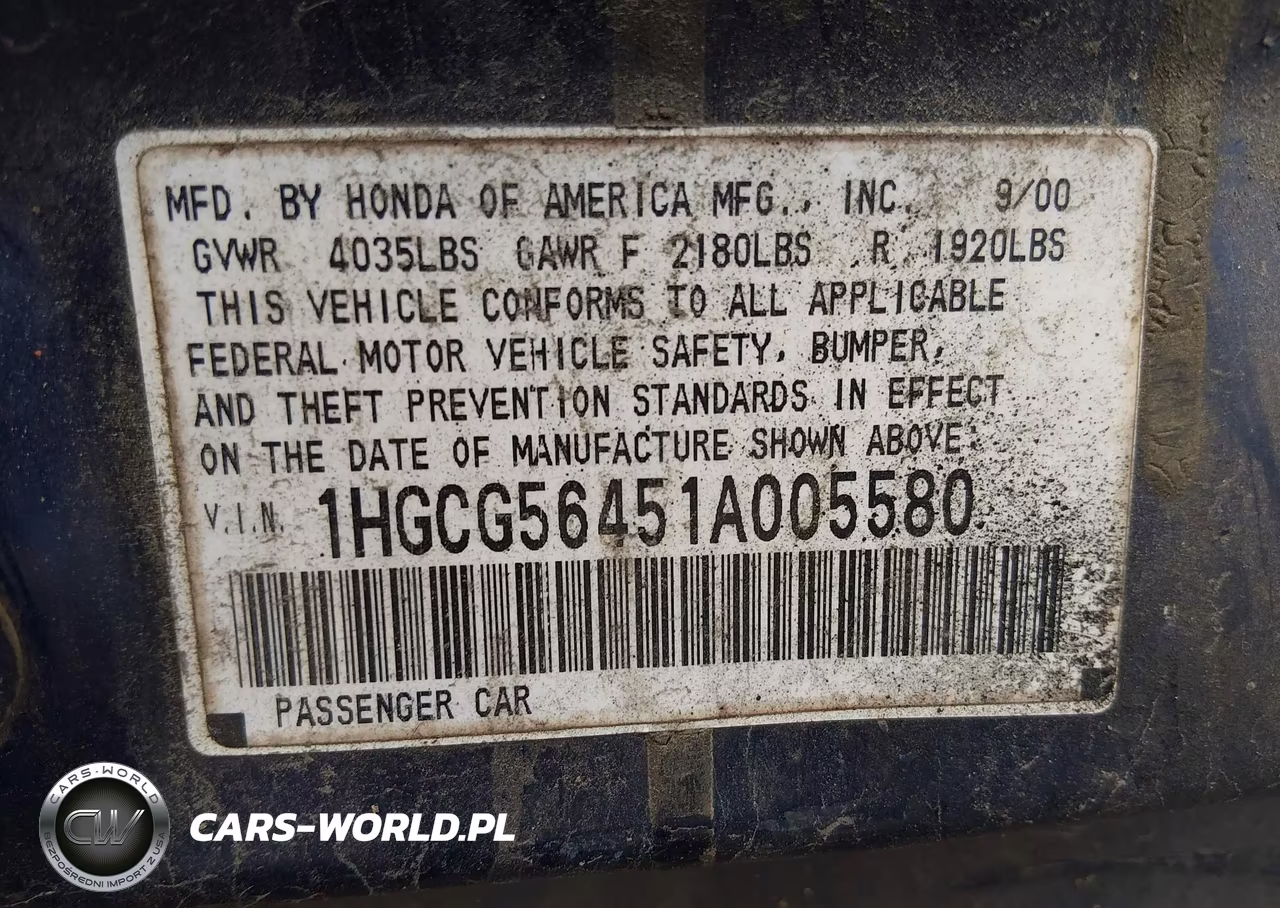 2001 Honda Accord 2.3 Lx VIN:1HGCG56451A005580 - 9