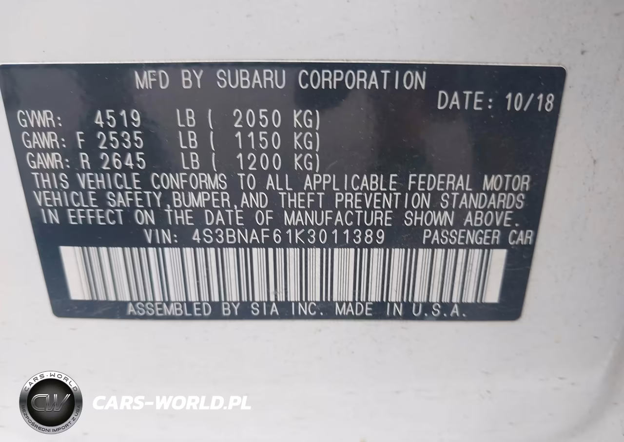 2019 Subaru Legacy 2.5I Premium VIN:4S3BNAF61K3011389 - 9