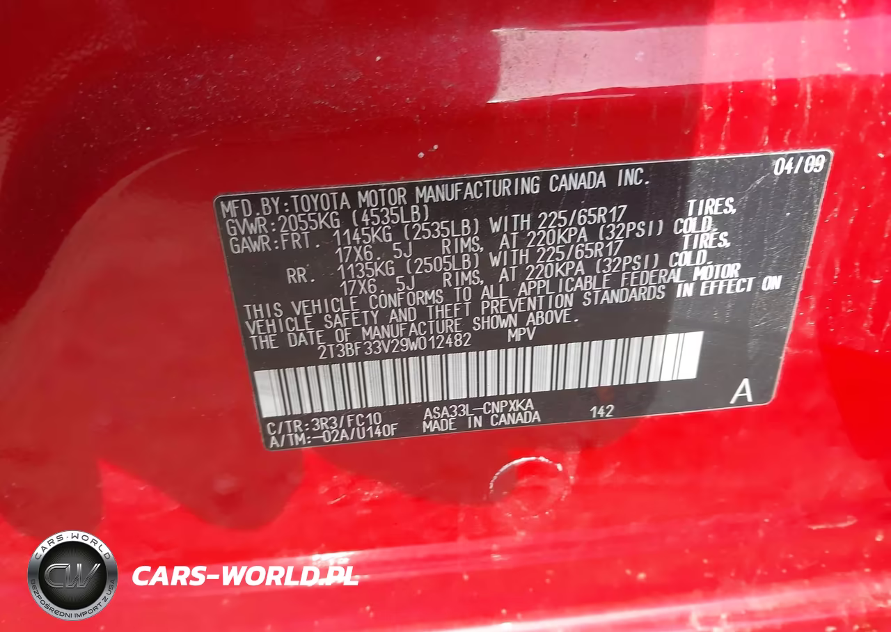 2009 Toyota Rav4 VIN:2T3BF33V29W012482 - 9