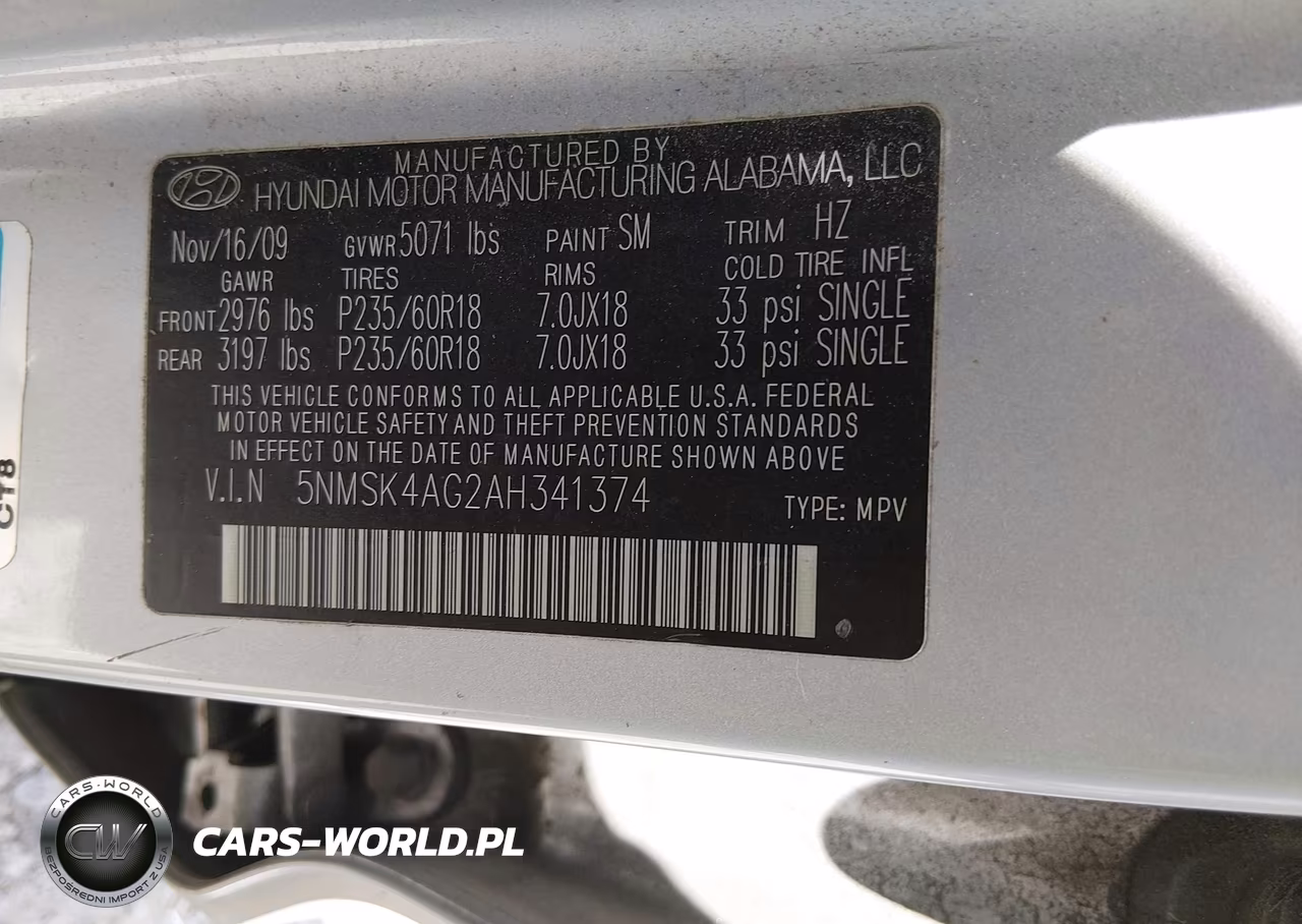 2010 Hyundai Santa Fe Limited V6 VIN:5NMSK4AG2AH341374 - 9