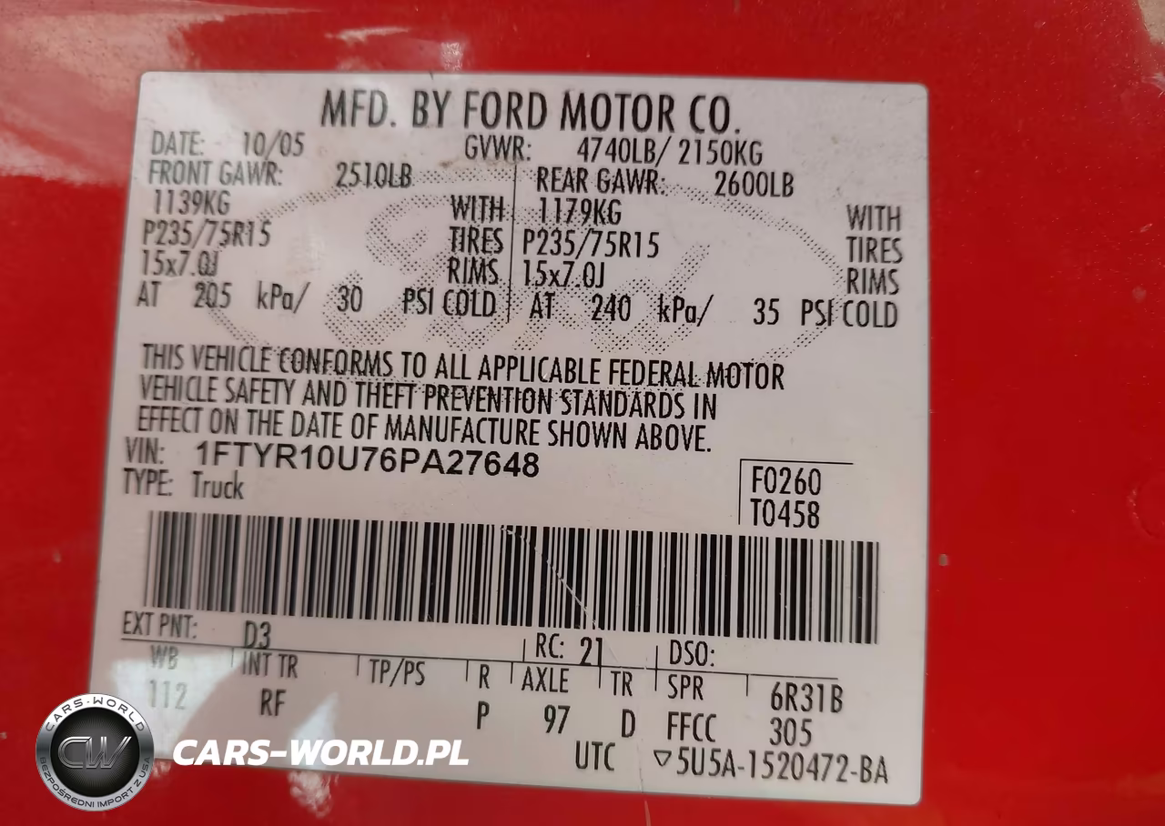 2006 Ford Ranger Sport-Stx-Xl-Xlt VIN:1FTYR10U76PA27648 - 9