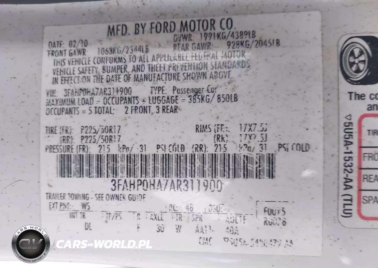 2010 Ford Fusion Se VIN:3FAHP0HA7AR311900 - 9