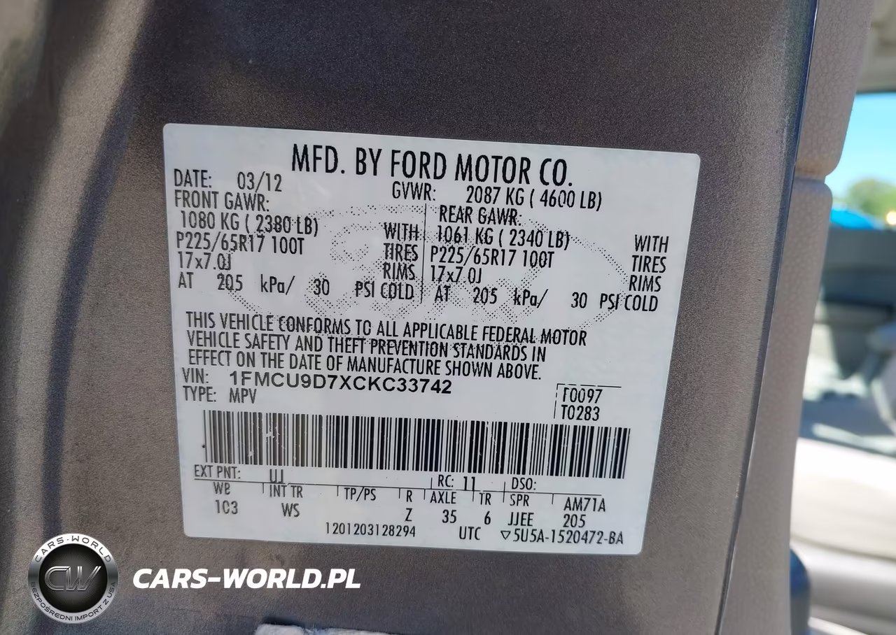 2012 Ford Escape Xlt VIN:1FMCU9D7XCKC33742 - 9