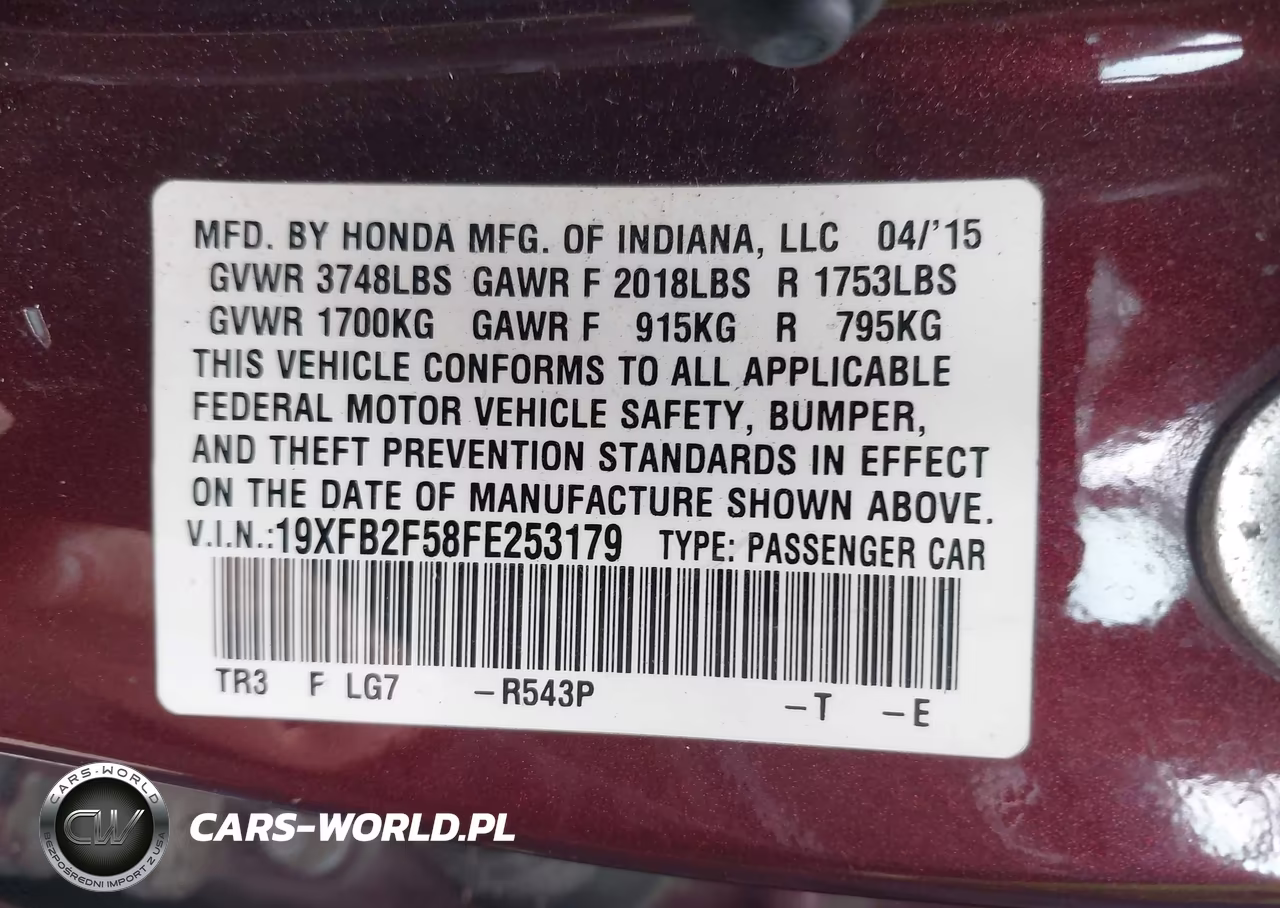 2015 Honda Civic Lx VIN:19XFB2F58FE253179 - 9