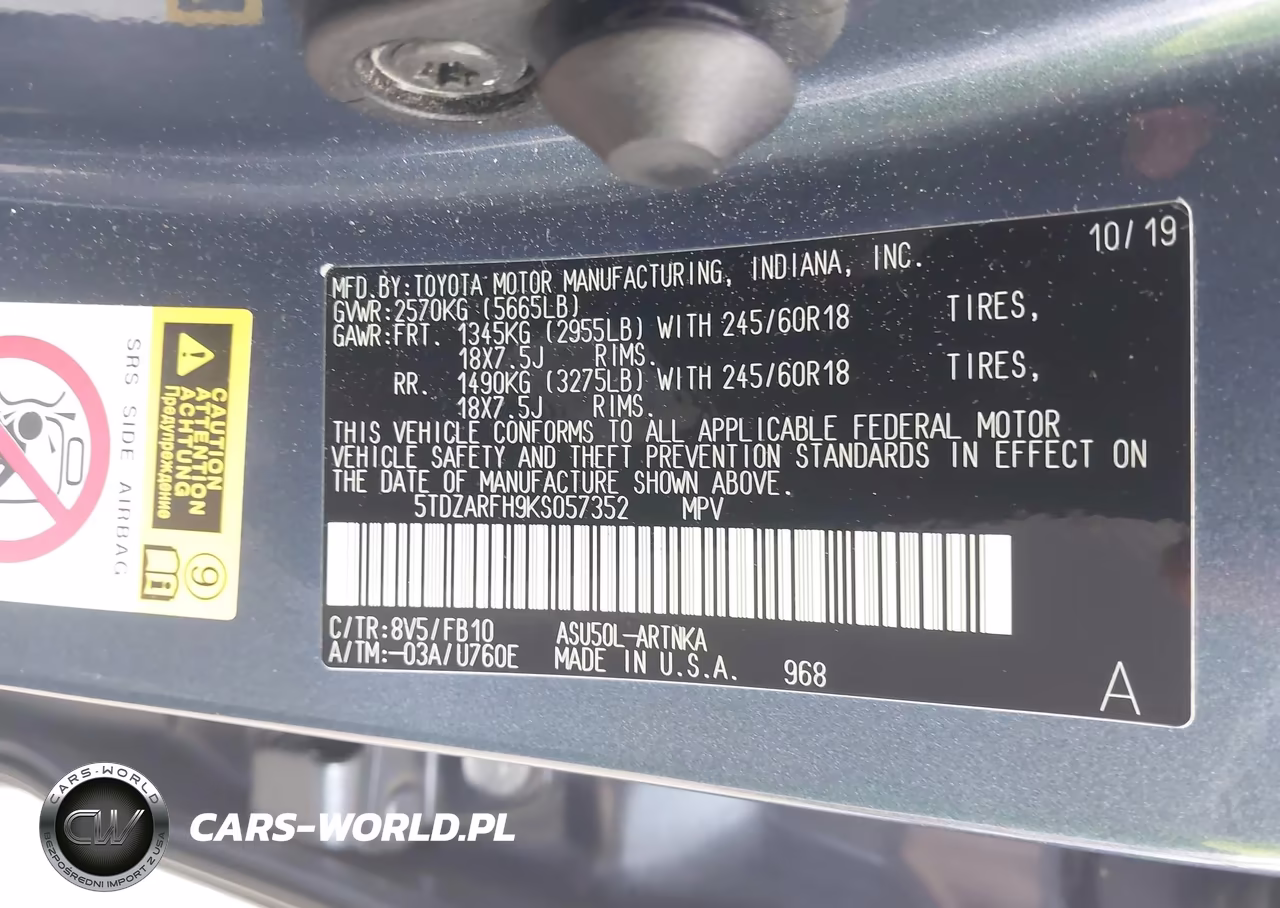 2019 Toyota Highlander Le VIN:5TDZARFH9KS057352 - 9