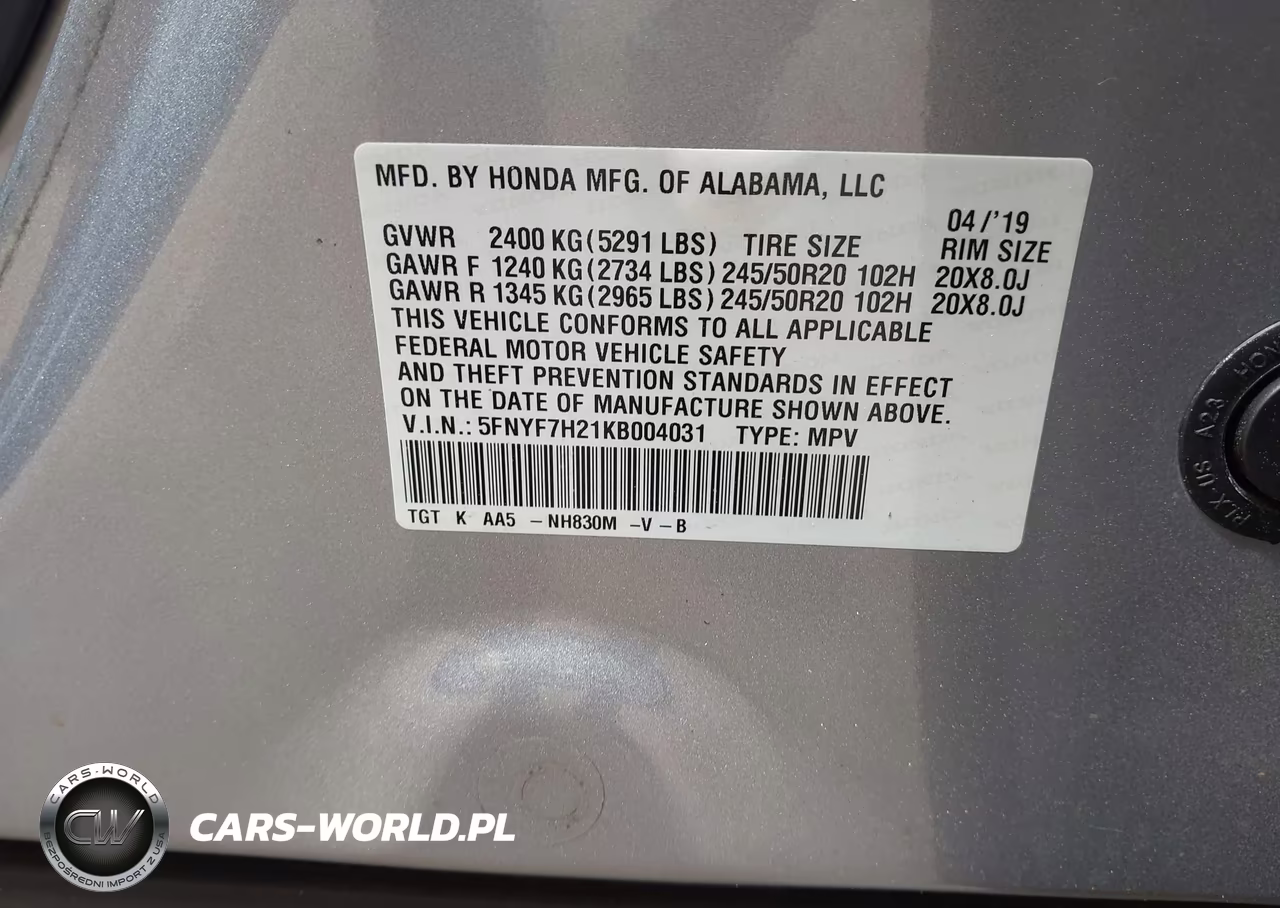 2019 Honda Passport Sport VIN:5FNYF7H21KB004031 - 9