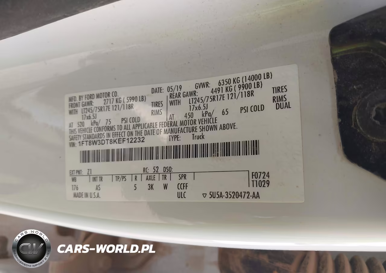 2019 Ford F-350 Xl VIN:1FT8W3DT8KEF12232 - 9