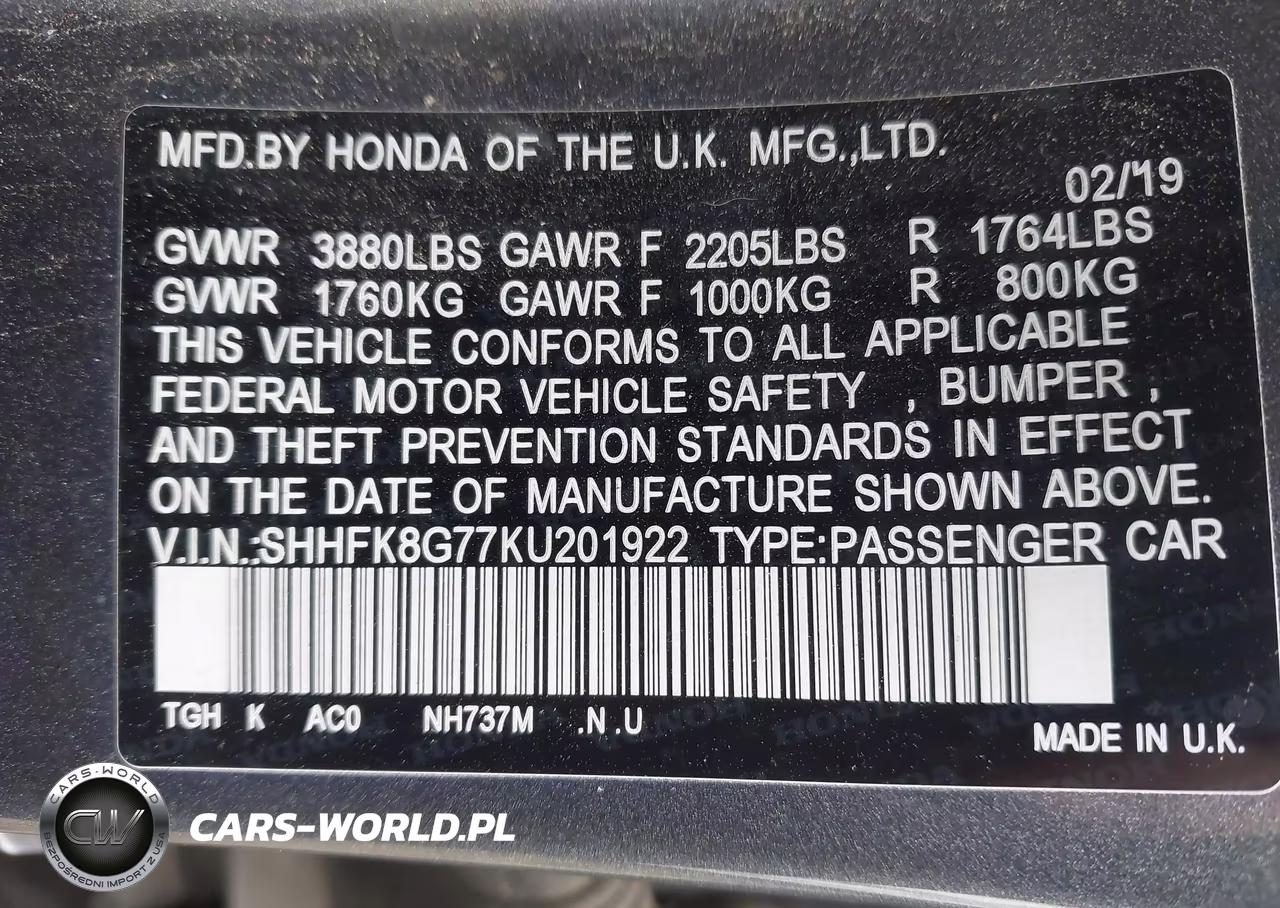 2019 Honda Civic Type R Touring VIN:SHHFK8G77KU201922 - 9