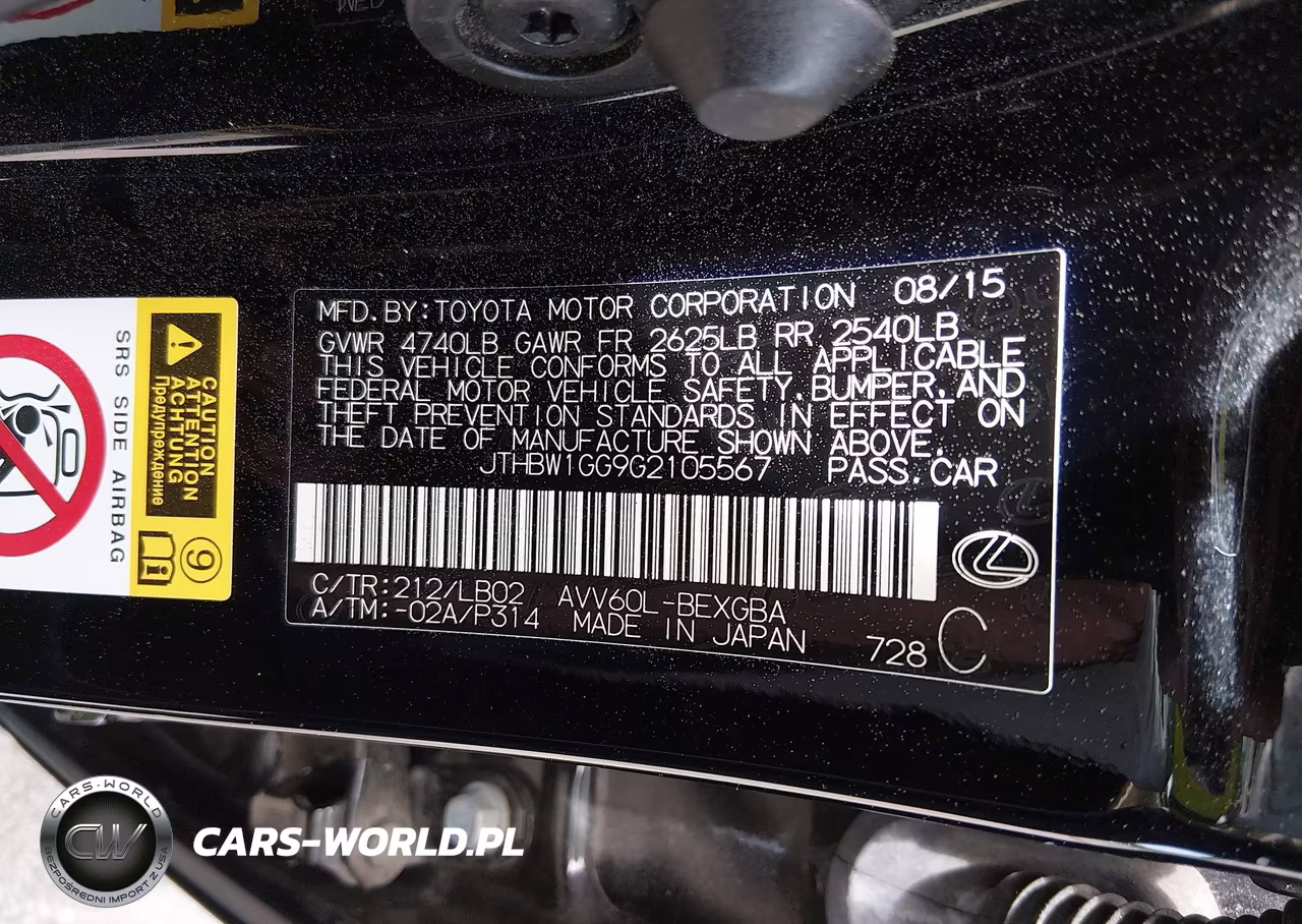 2016 Lexus Es 300H VIN:JTHBW1GG9G2105567 - 9