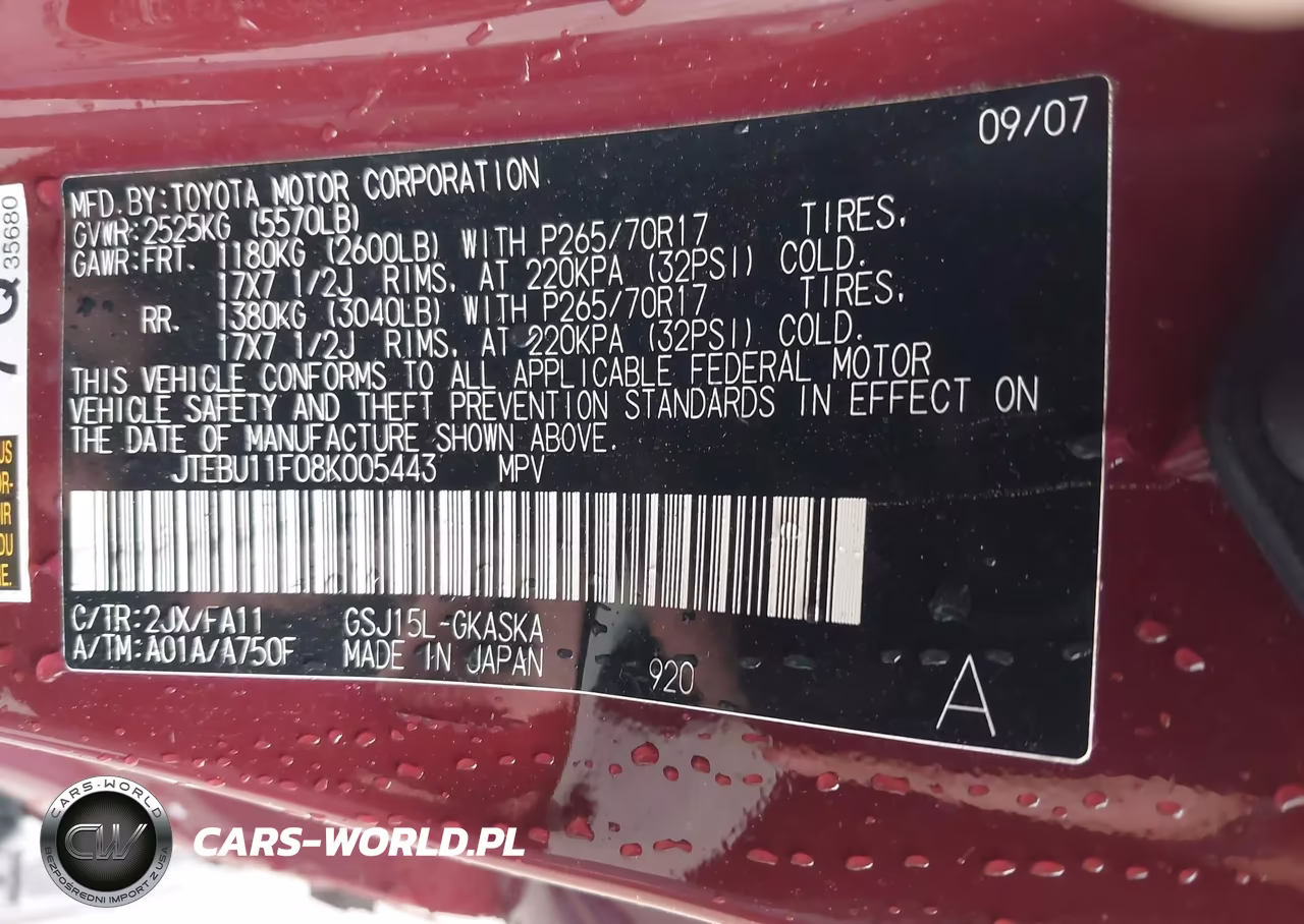 2008 Toyota Fj Cruiser VIN:JTEBU11F08K005443 - 9