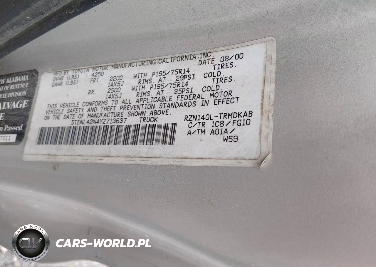 2000 Toyota Tacoma VIN:5TENL42N4YZ713637 - 9