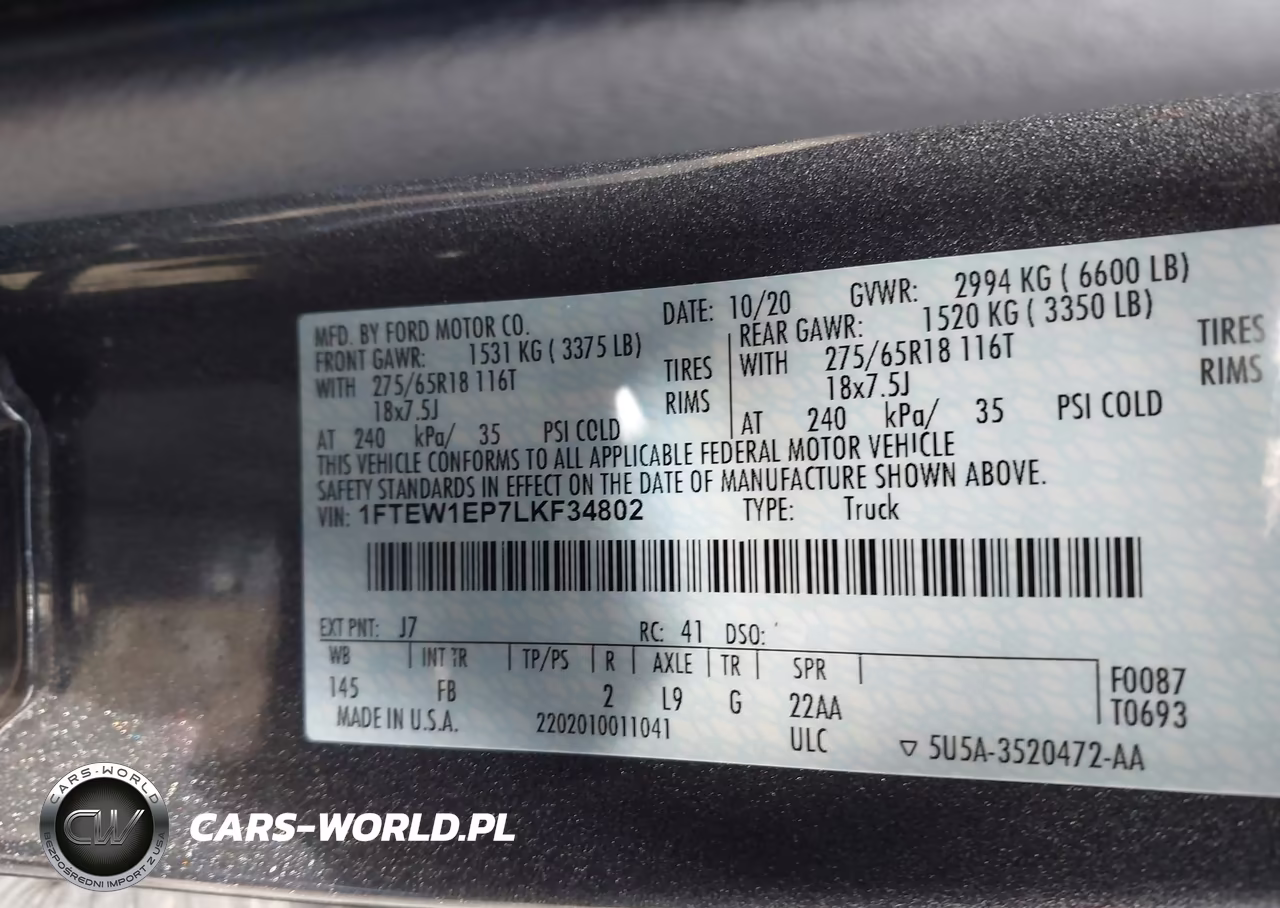 2020 Ford F-150 Xlt VIN:1FTEW1EP7LKF34802 - 9