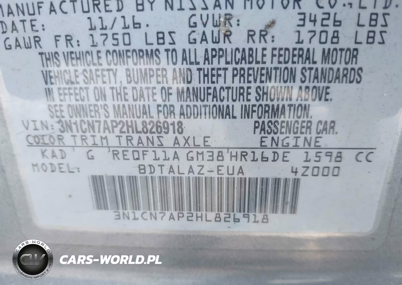 2017 Nissan Versa 1.6 S+ VIN:3N1CN7AP2HL826918 - 9