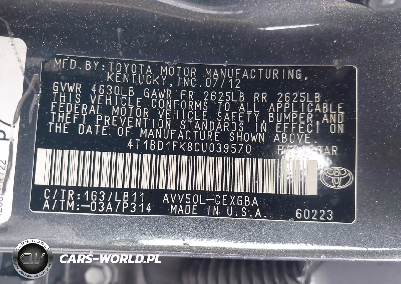 2012 Toyota Camry Hybrid Xle VIN:4T1BD1FK8CU039570 - 9