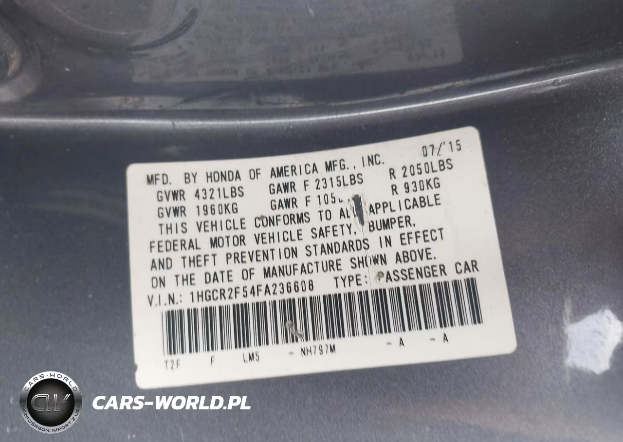 2015 Honda Accord Sport VIN:1HGCR2F54FA236608 - 9