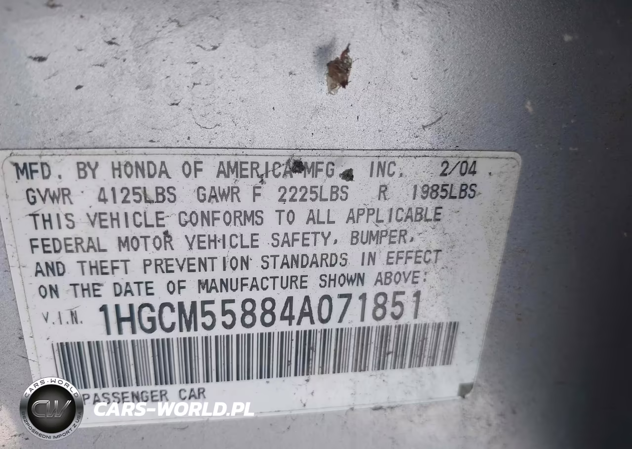 2004 Honda Accord 2.4 Ex VIN:1HGCM55884A071851 - 9