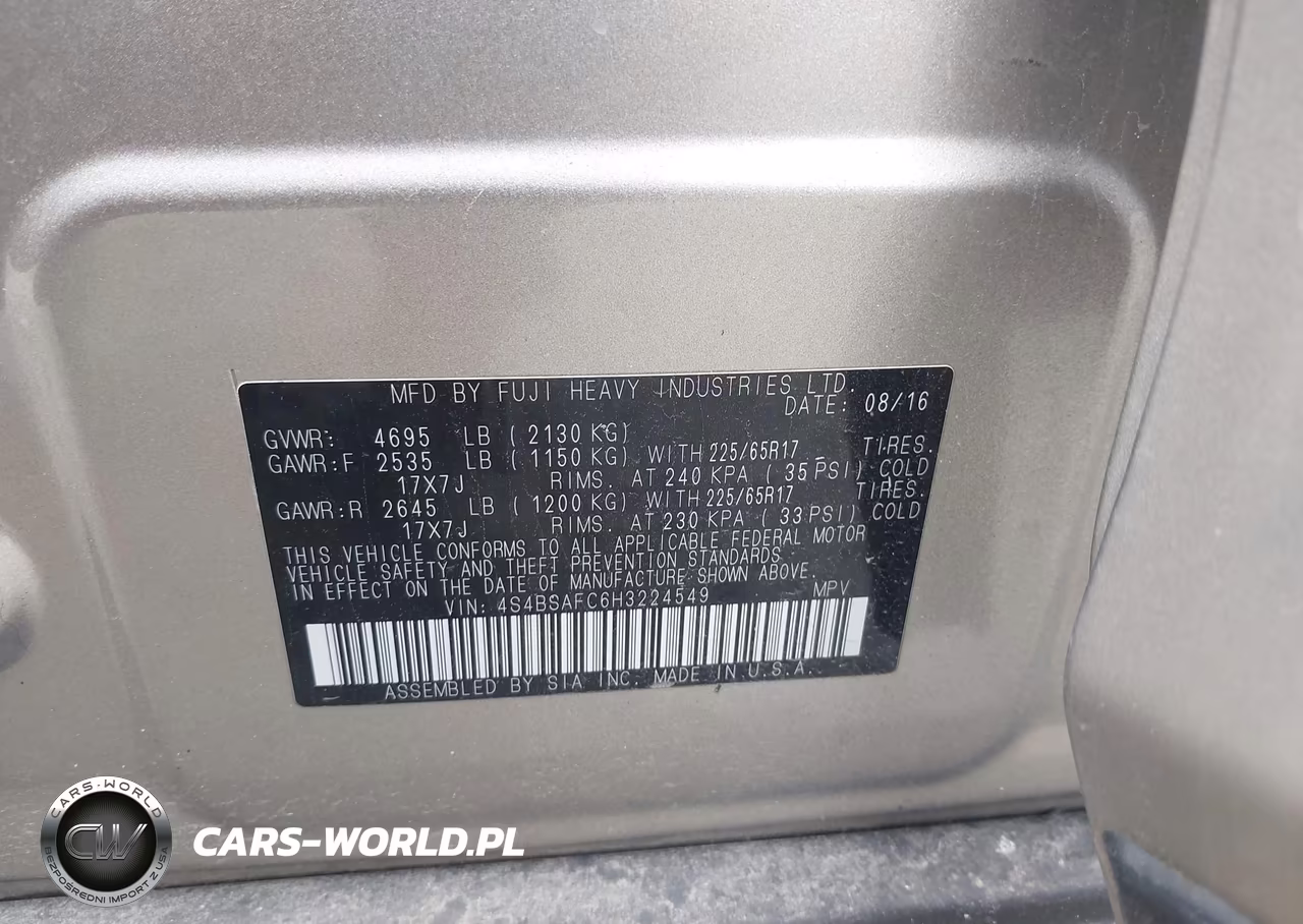 2017 Subaru Outback 2.5I Premium VIN:4S4BSAFC6H3224549 - 9