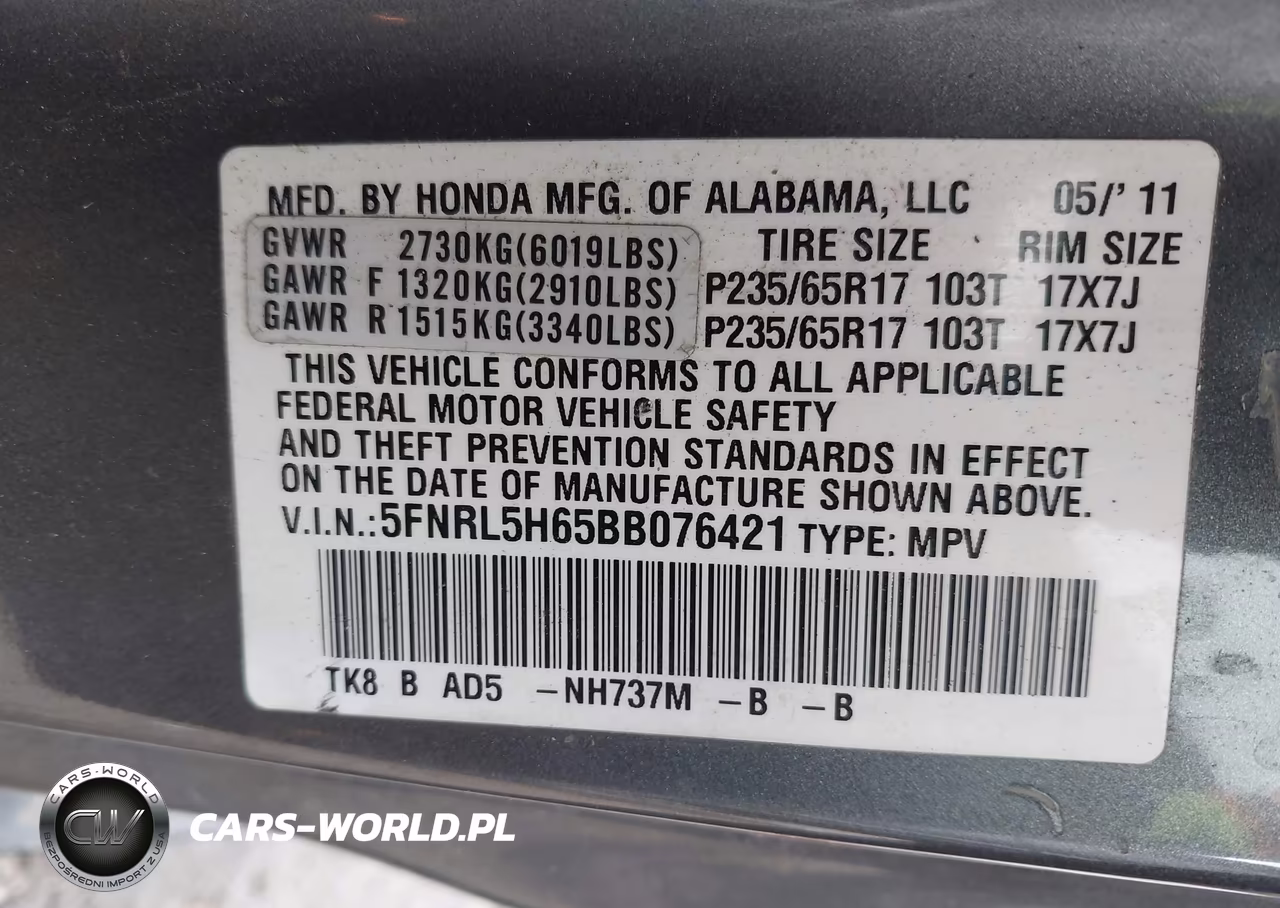 2011 Honda Odyssey Ex-L VIN:5FNRL5H65BB076421 - 9