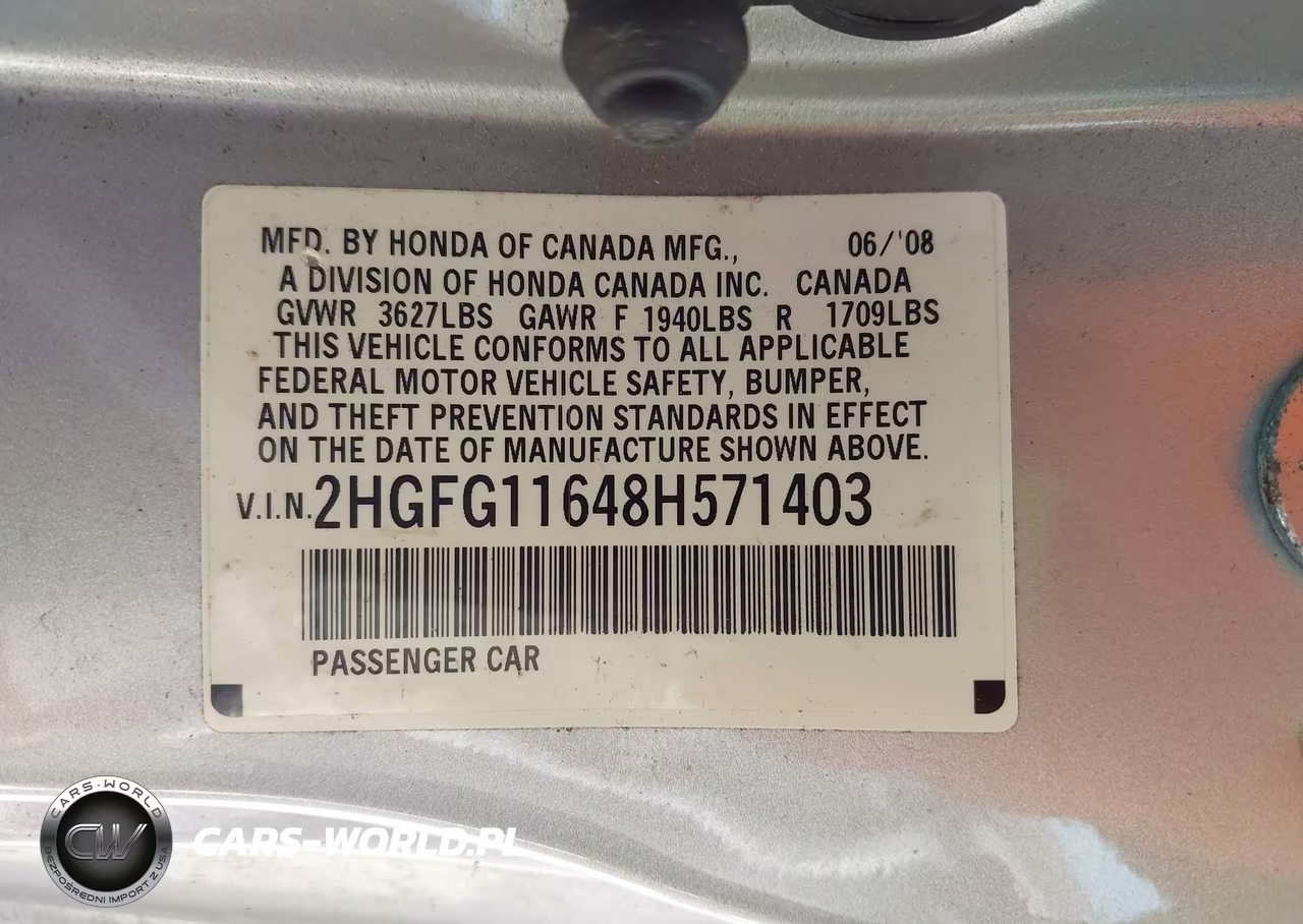 2008 Honda Civic Lx VIN:2HGFG11648H571403 - 9