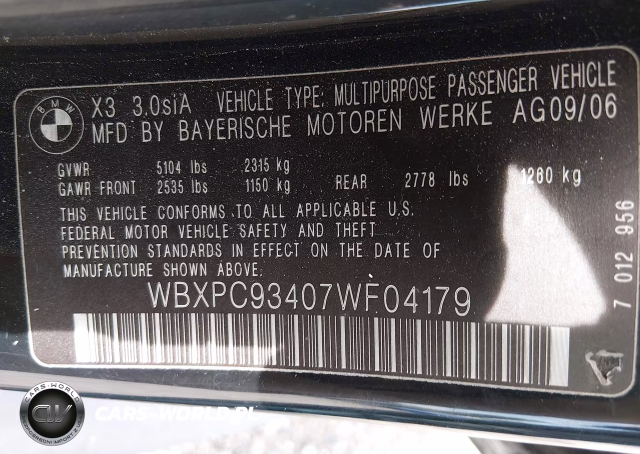 2007 BMW X3 3.0Si VIN:WBXPC93407WF04179 - 9